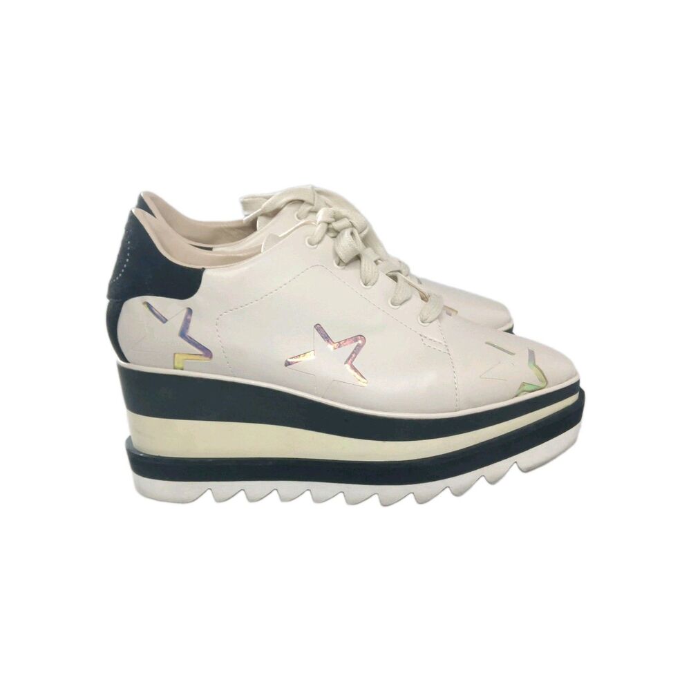 Stella McCartney Elyse Star Platform Shoes Women's Size 38 Cream Faux Leather
